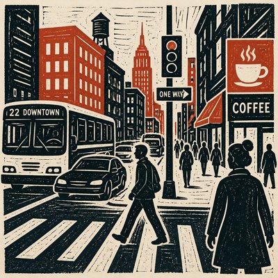 urban street with city activity