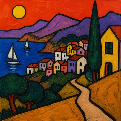 wide landscape with natural scenery — Stuckism Art Style
