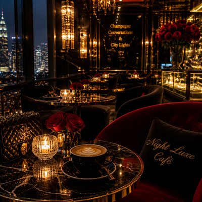 cozy cafe interior with warm lighting