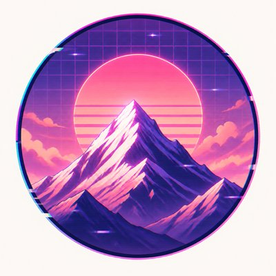 an emblem of a mountain peak inside a circle, simple bold shapes on a plain background, no text or lettering