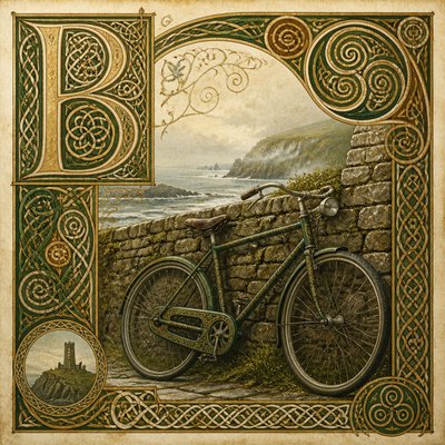 bicyle resting against a wall — Irish Art Style