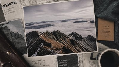 a wide alpine ridge above a sea of clouds, no people