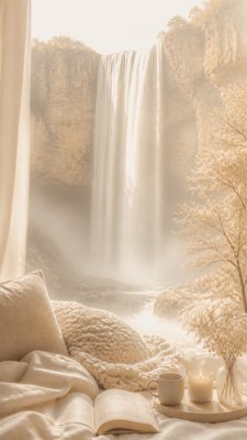 towering waterfall cascading down a cliff