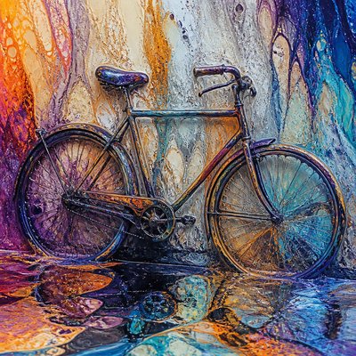 bicyle resting against a wall