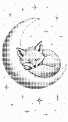 a sleeping baby fox curled on a crescent moon among soft stars, gentle and warm, no text
