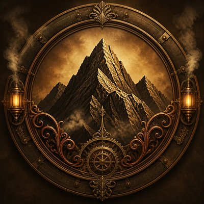 an emblem of a mountain peak inside a circle, simple bold shapes on a plain background, no text or lettering