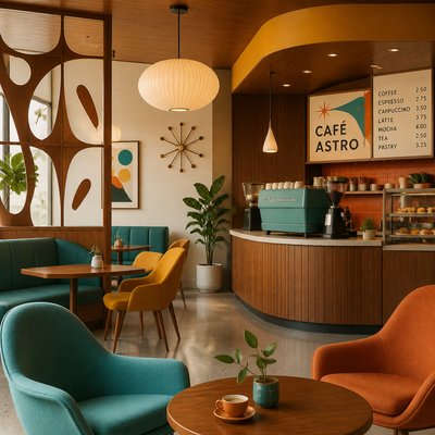 cozy cafe interior with warm lighting