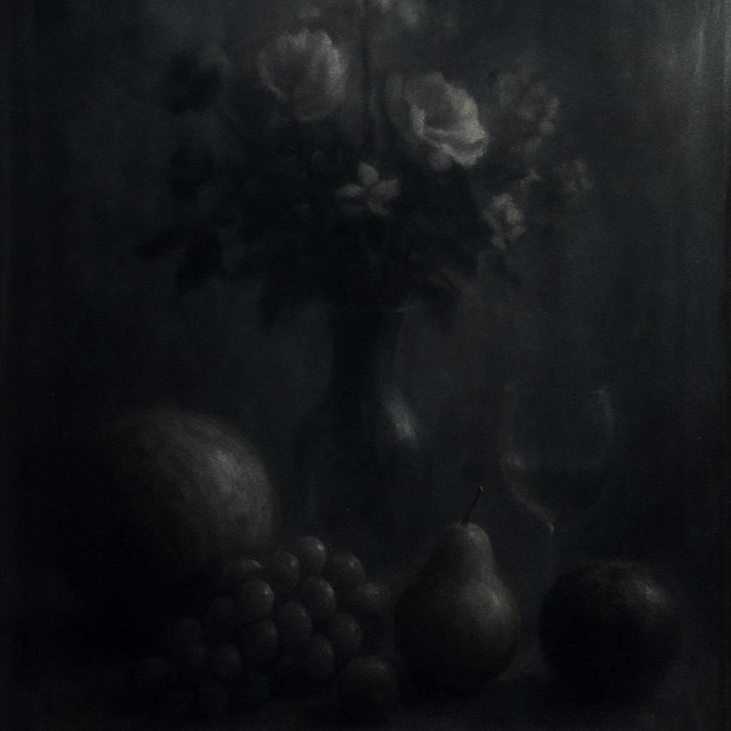 still life arrangement of fruits and flowers
