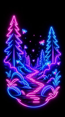 a mysterious forest path with fireflies and drifting mist, atmospheric vertical composition with open space at the top, no text