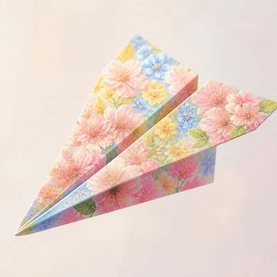 a paper plane, clean minimal composition on a plain background, no text