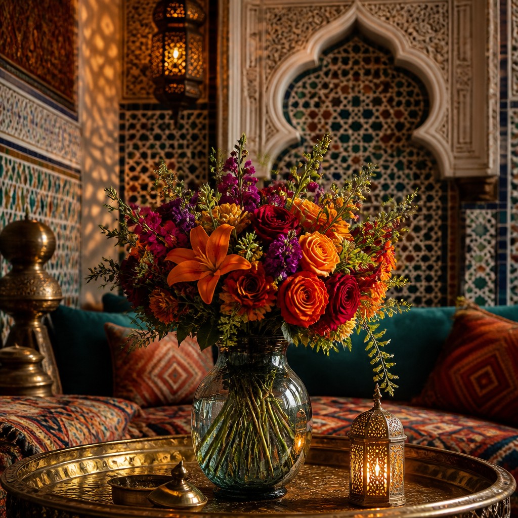 bouquet of flowers in a glass vase — Moroccan Interior Design