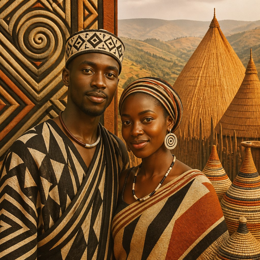 portrait of two people together — Rwandan Art Style