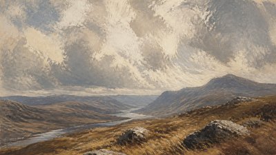 sweeping panoramic landscape with a dramatic sky