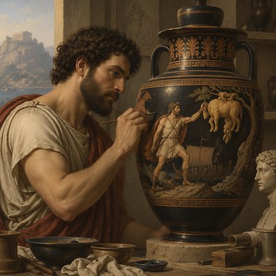 An ancient Greek vase painter depicting Jason and the Golden Fleece