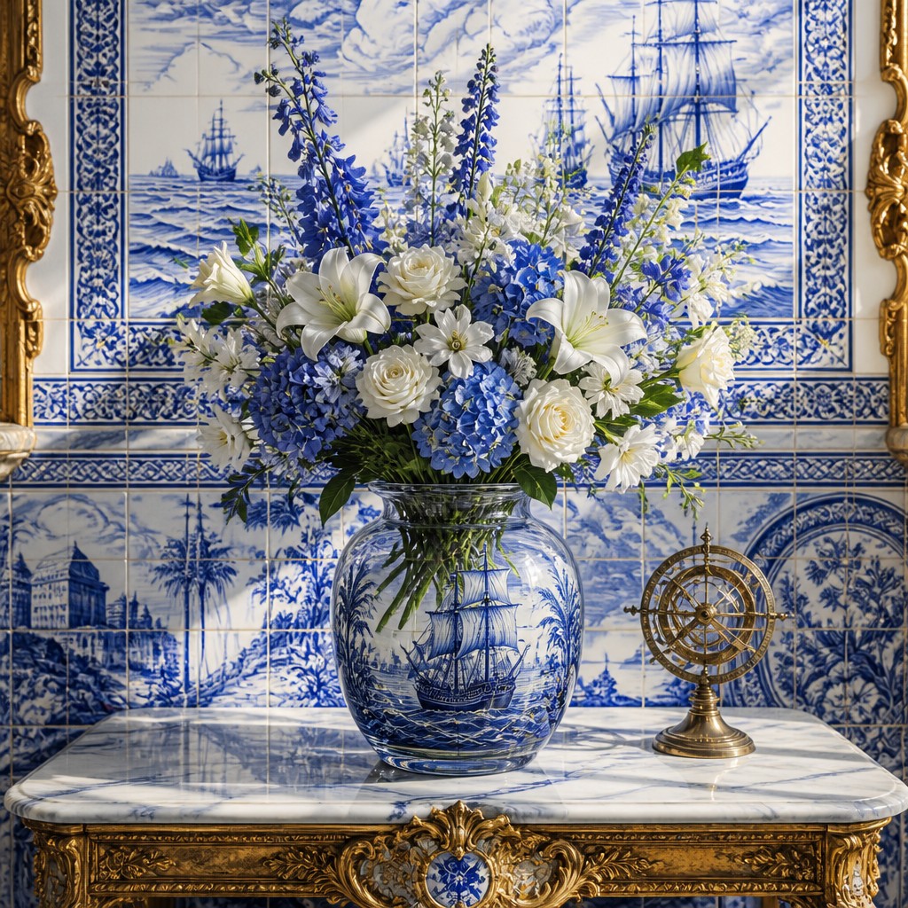 bouquet of flowers in a glass vase — Portuguese Art Style