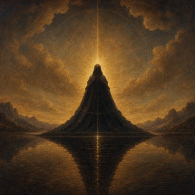 a painting of a person standing in the middle of a lake