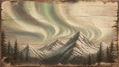 a flowing aurora over snowy peaks, wide sweeping composition, no people, no text