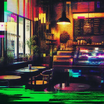 cozy cafe interior with warm lighting