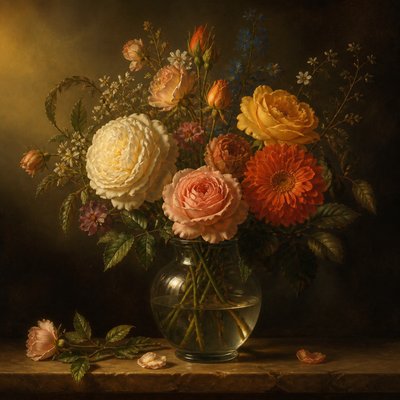 bouquet of flowers in a glass vase