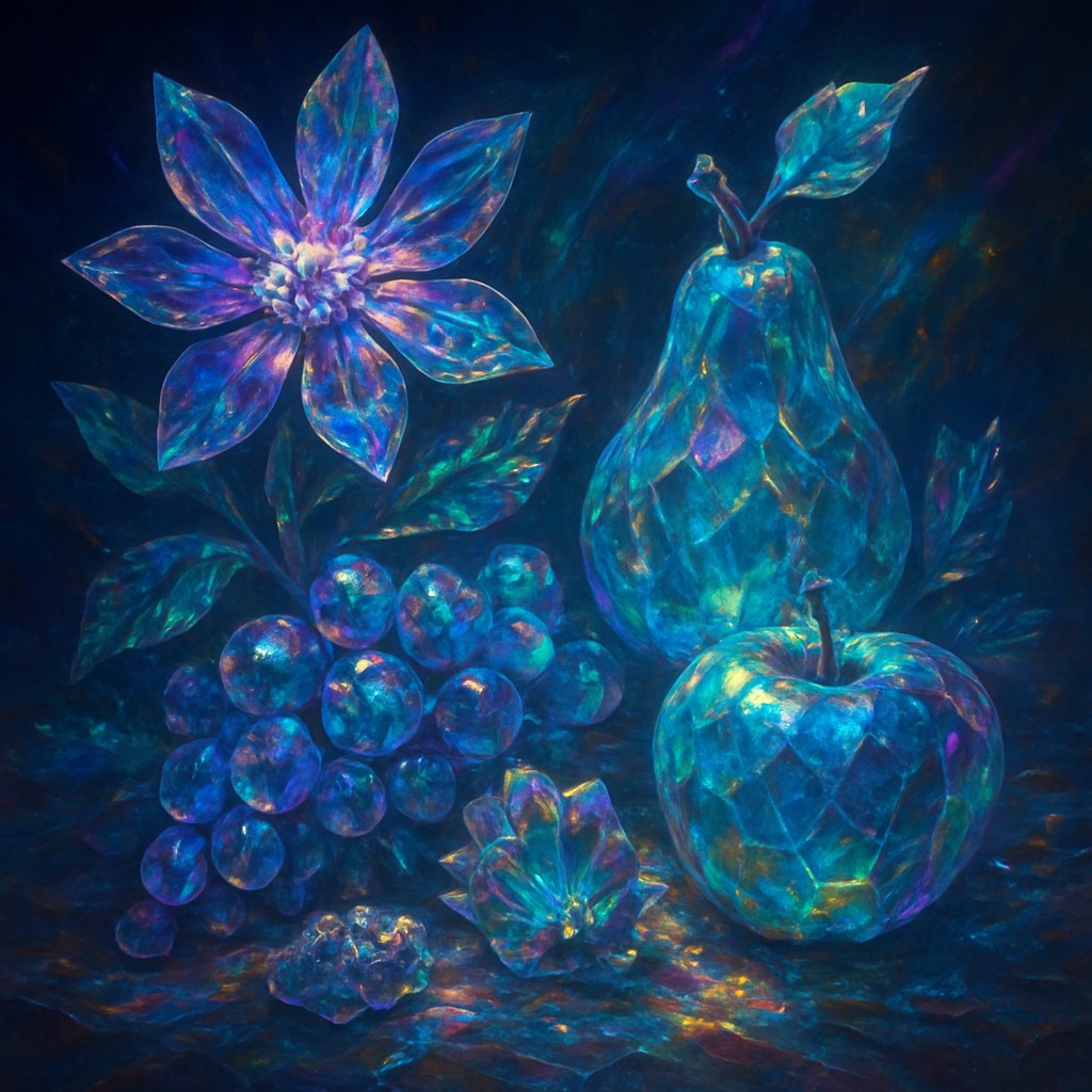 still life arrangement of fruits and flowers