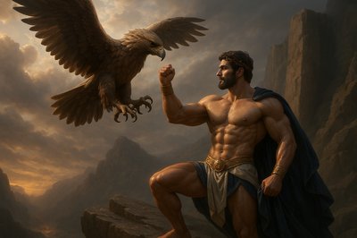 a painting of a man with an eagle on his arm