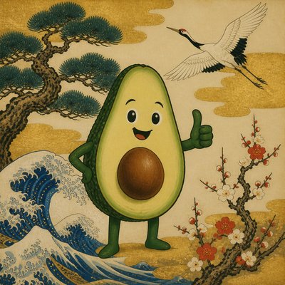 a happy avocado character giving a thumbs up, bold readable design on a plain background, no text