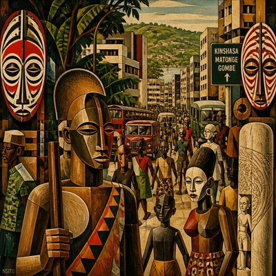 urban street with city activity — Congo Art Style