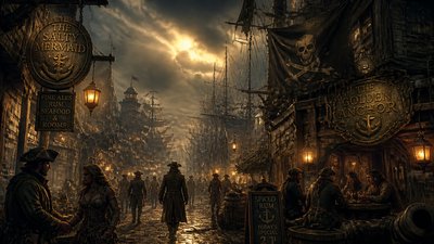 bustling city street panorama at dusk