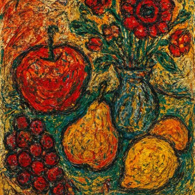 still life arrangement of fruits and flowers