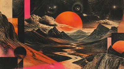 a vast valley with a river winding toward distant mountains at sunrise, no people, no text