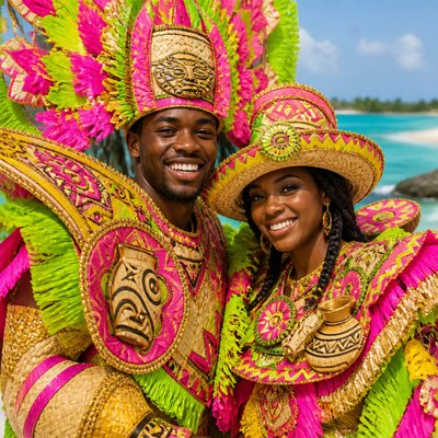 portrait of two people together — Bahamian Art Style