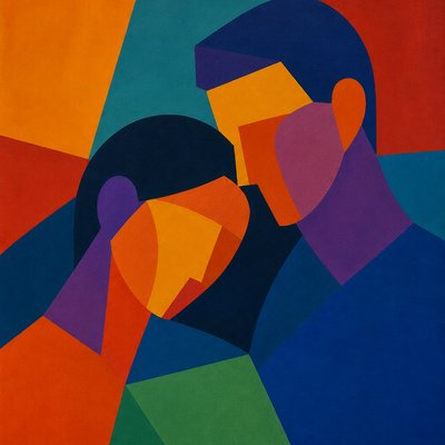 portrait of two people together — Color Field Abstract Art Style
