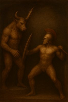 a painting of two naked men holding a sword