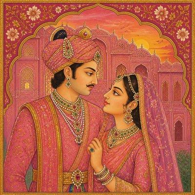 portrait of two people together — Jaipur Art Style