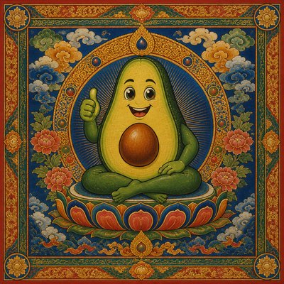 a happy avocado character giving a thumbs up, bold readable design on a plain background, no text