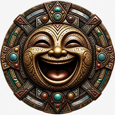 an exaggerated laughing face of an original round mascot character, bold and readable at small size, plain background, no text