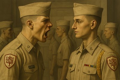 a painting of two men in military uniforms with their mouths open