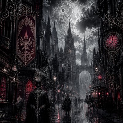 urban street with city activity — Modern Gothic Art