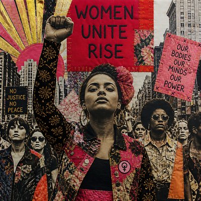urban street with city activity — Feminist Art Style