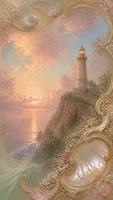 a lone lighthouse on a cliff at dusk under a dramatic sky, no text or lettering
