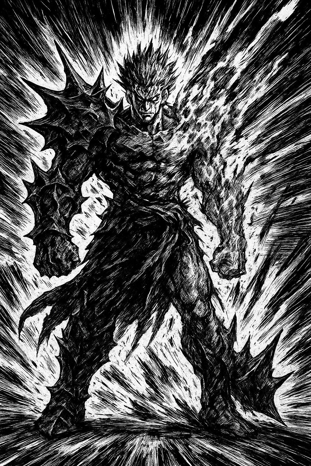 a black and white drawing of a godzilla