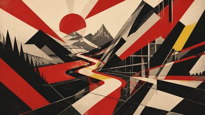 a vast valley with a river winding toward distant mountains at sunrise, no people, no text
