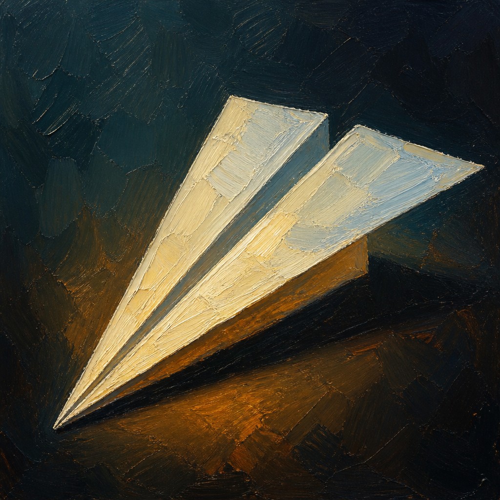 a paper plane, clean minimal composition on a plain background, no text