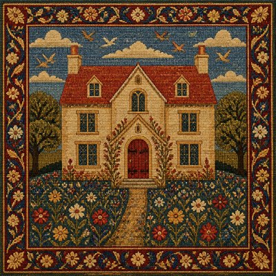 house with front view — Woven Tapestry Art Style