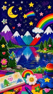a tranquil mountain lake beneath a starry night sky, no people, no text