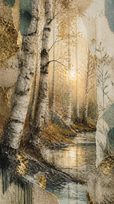 a serene birch forest in soft morning light, no people, no text