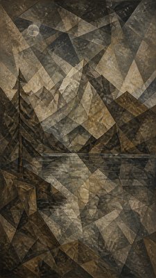a tranquil mountain lake beneath a starry night sky, no people, no text