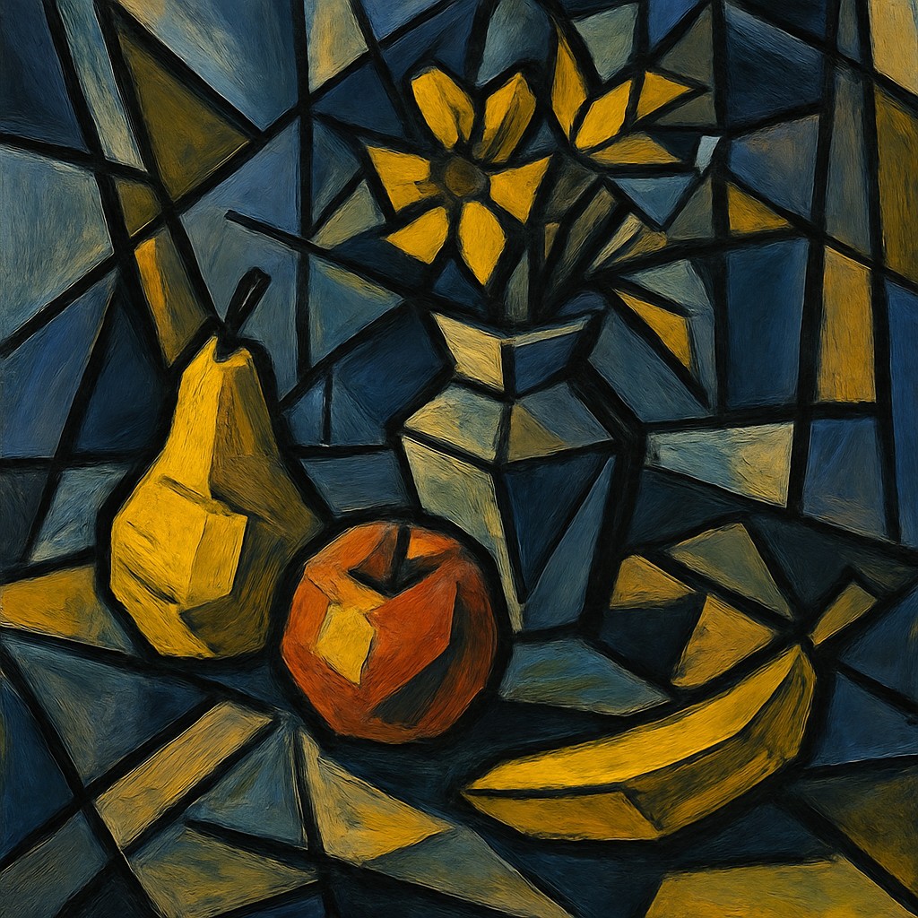 still life arrangement of fruits and flowers