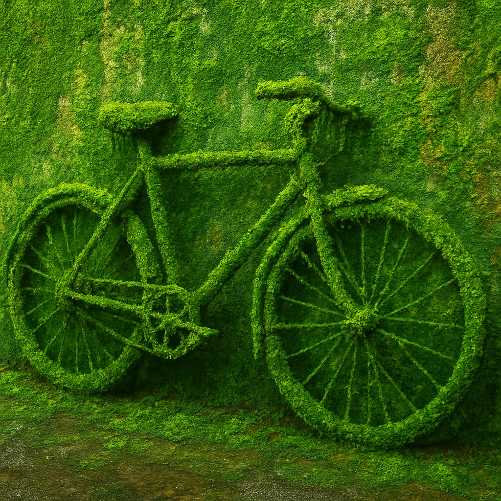 bicyle resting against a wall