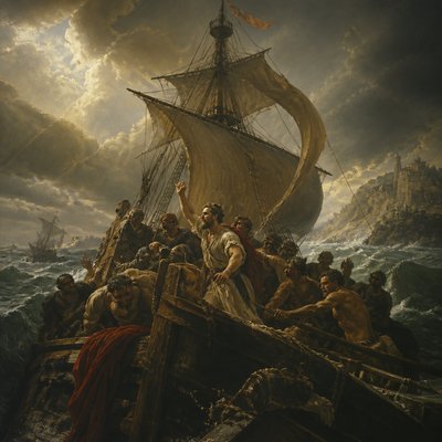 sailing ship on a stormy sea